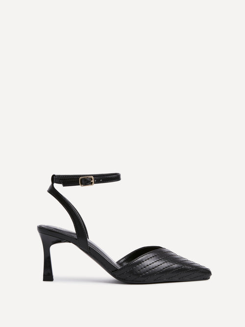 Siren Black Faux Leather Quilted Court Heels