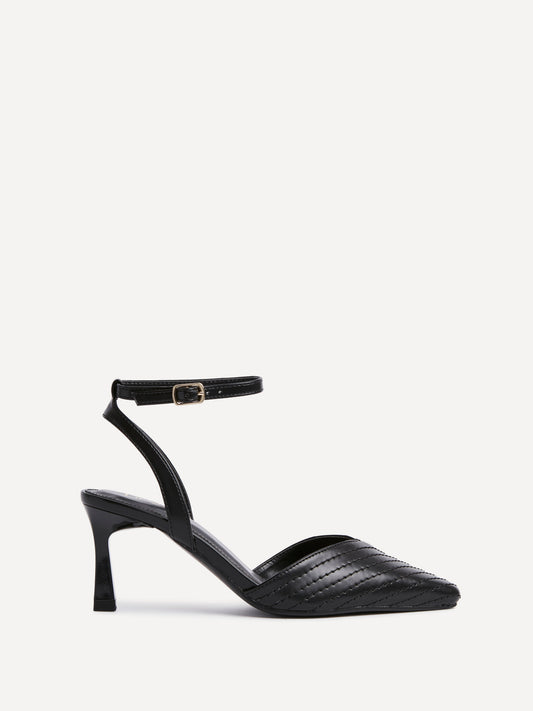 Siren Black Faux Leather Quilted Court Heels