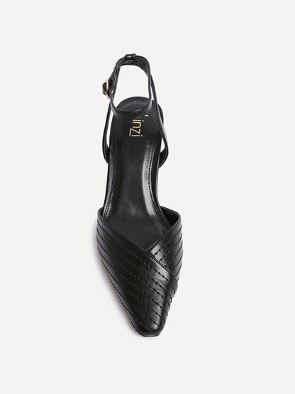 Siren Black Faux Leather Quilted Court Heels