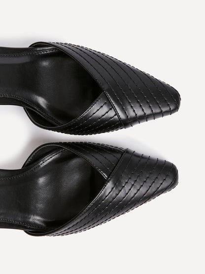 Siren Black Faux Leather Quilted Court Heels