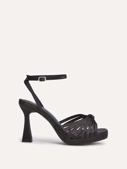 Socialite Black Satin Knotted Platform Heels