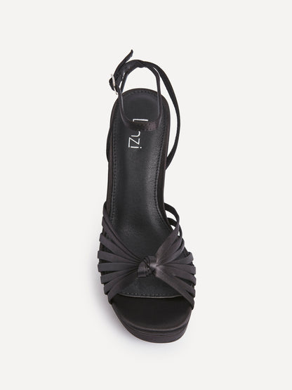 Socialite Black Satin Knotted Platform Heels