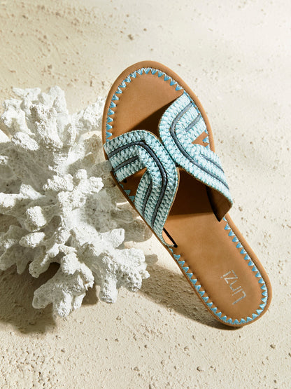 Solar Blue Flat Slider Sandals