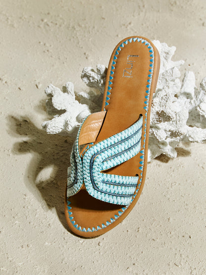 Solar Blue Flat Slider Sandals