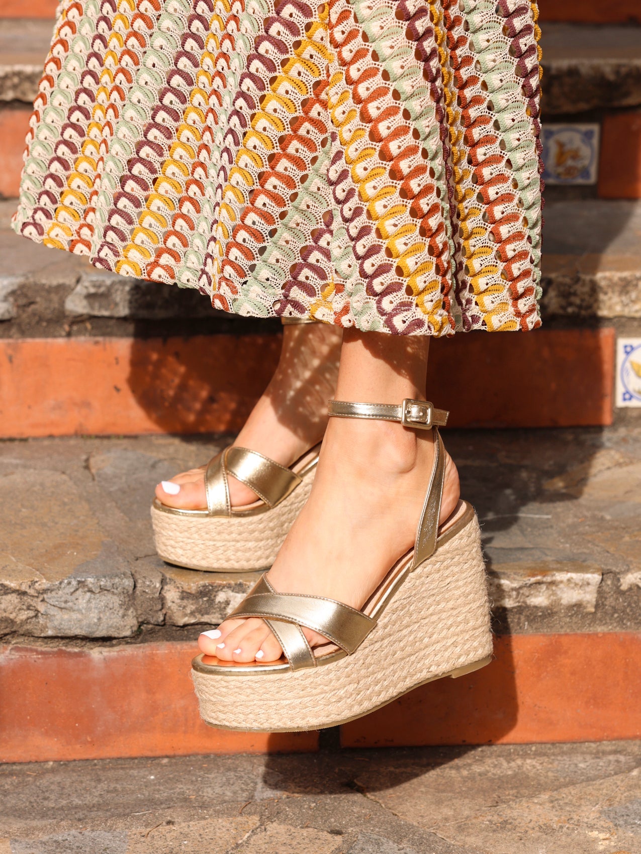 Tahiti Gold Crossover Espadrille Wedge