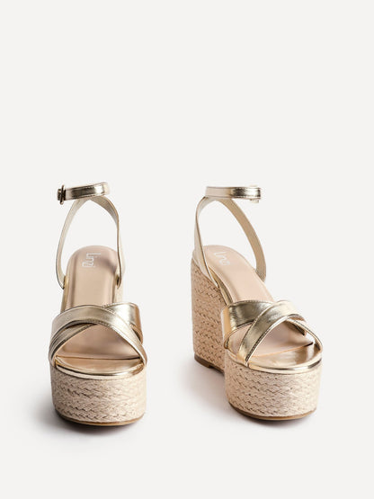 Tahiti Gold Crossover Espadrille Wedge