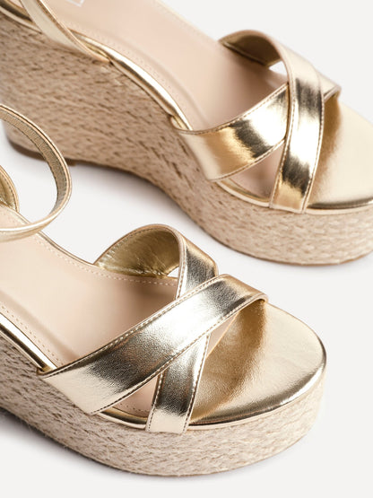Tahiti Gold Crossover Espadrille Wedge
