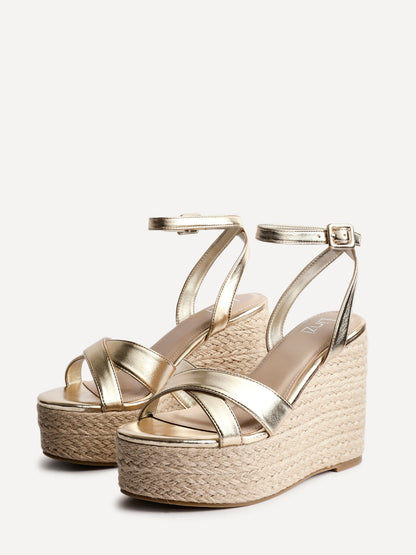 Tahiti Gold Crossover Espadrille Wedge