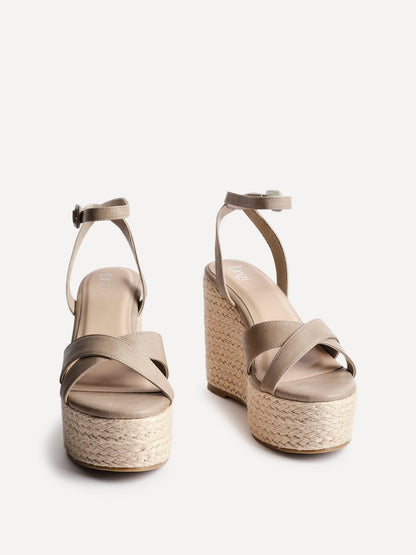 Tahiti Taupe Crossover Espadrille Wedge