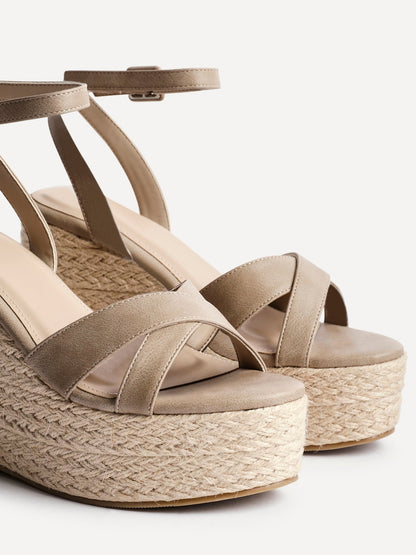 Tahiti Taupe Crossover Espadrille Wedge