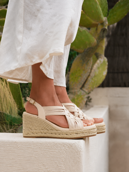 Tamed Nude Woven Espadrille Wedges