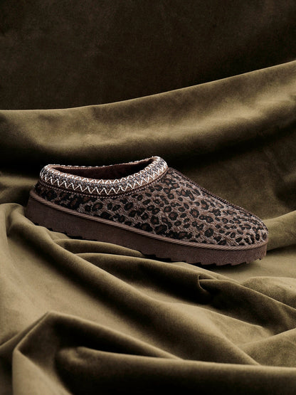 Tammy Leopard Print Faux Suede Slippers