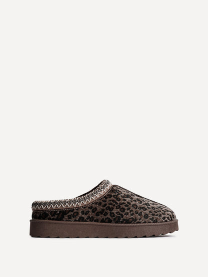 Tammy Leopard Print Faux Suede Slippers