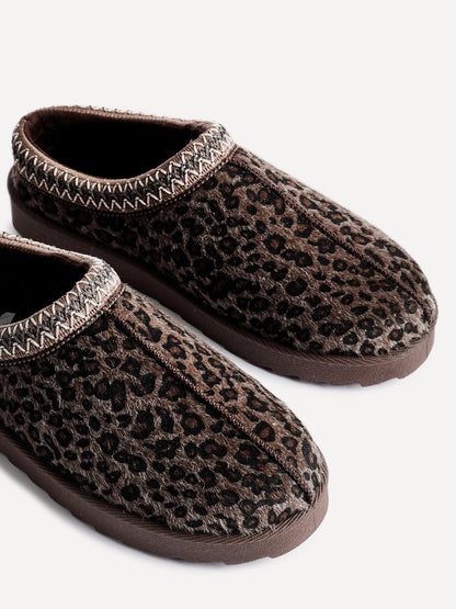 Tammy Leopard Print Faux Suede Slippers
