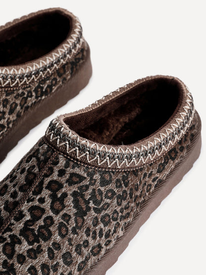 Tammy Leopard Print Faux Suede Slippers