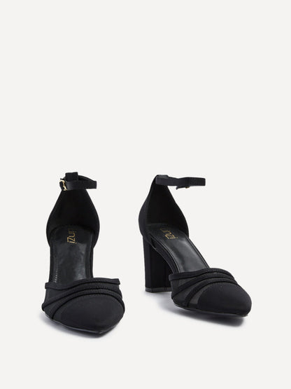 Tasha Black Scuba Mesh Court Heels