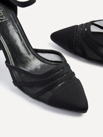 Tasha Black Scuba Mesh Court Heels