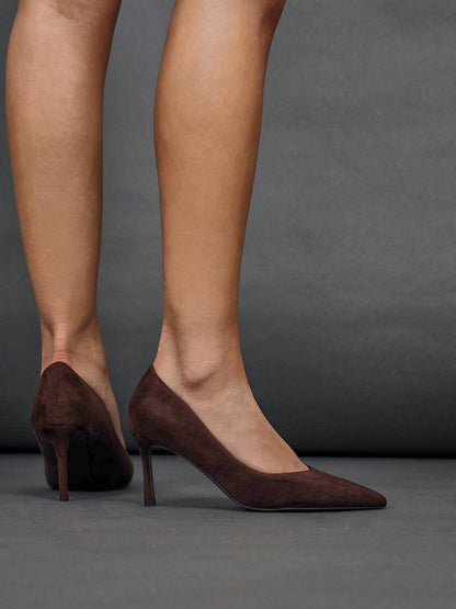 Classic Brown Faux Suede Court Heels