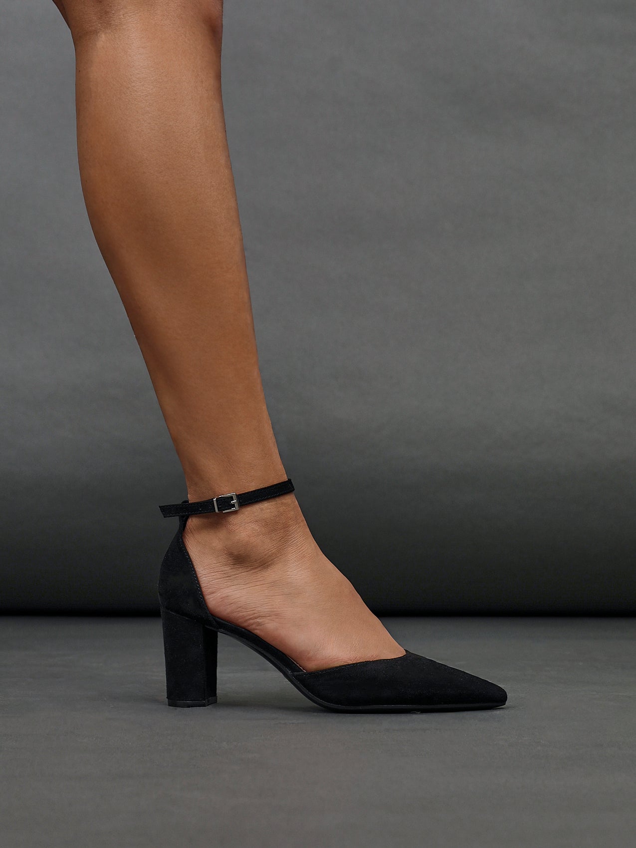 Leona Black Faux Suede Court Heels