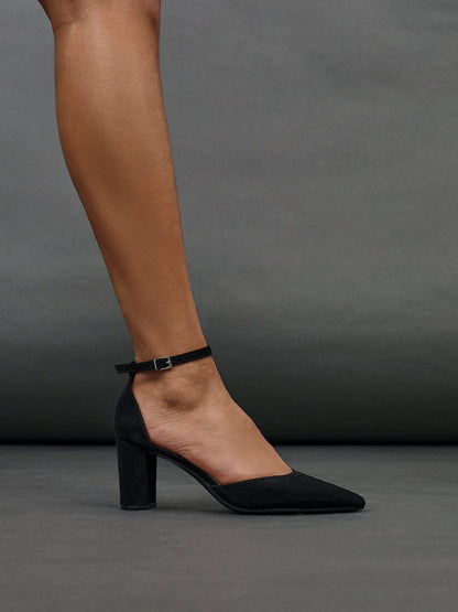 Leona Black Faux Suede Court Heels