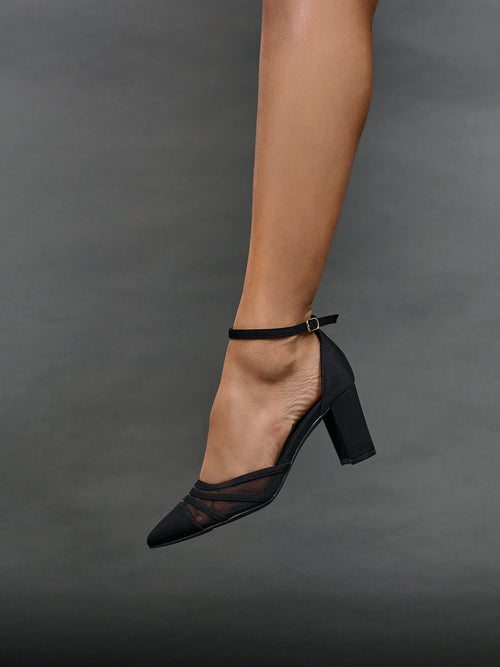 Tasha Black Scuba Mesh Court Heels