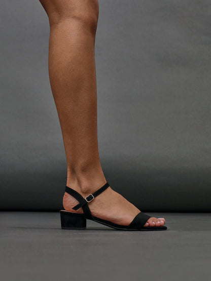 Kezzi Black Faux Suede Low Heeled Sandals