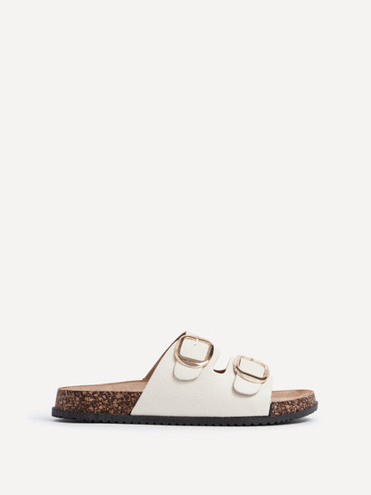 Tatum Beige Double Buckle Slider Sandals