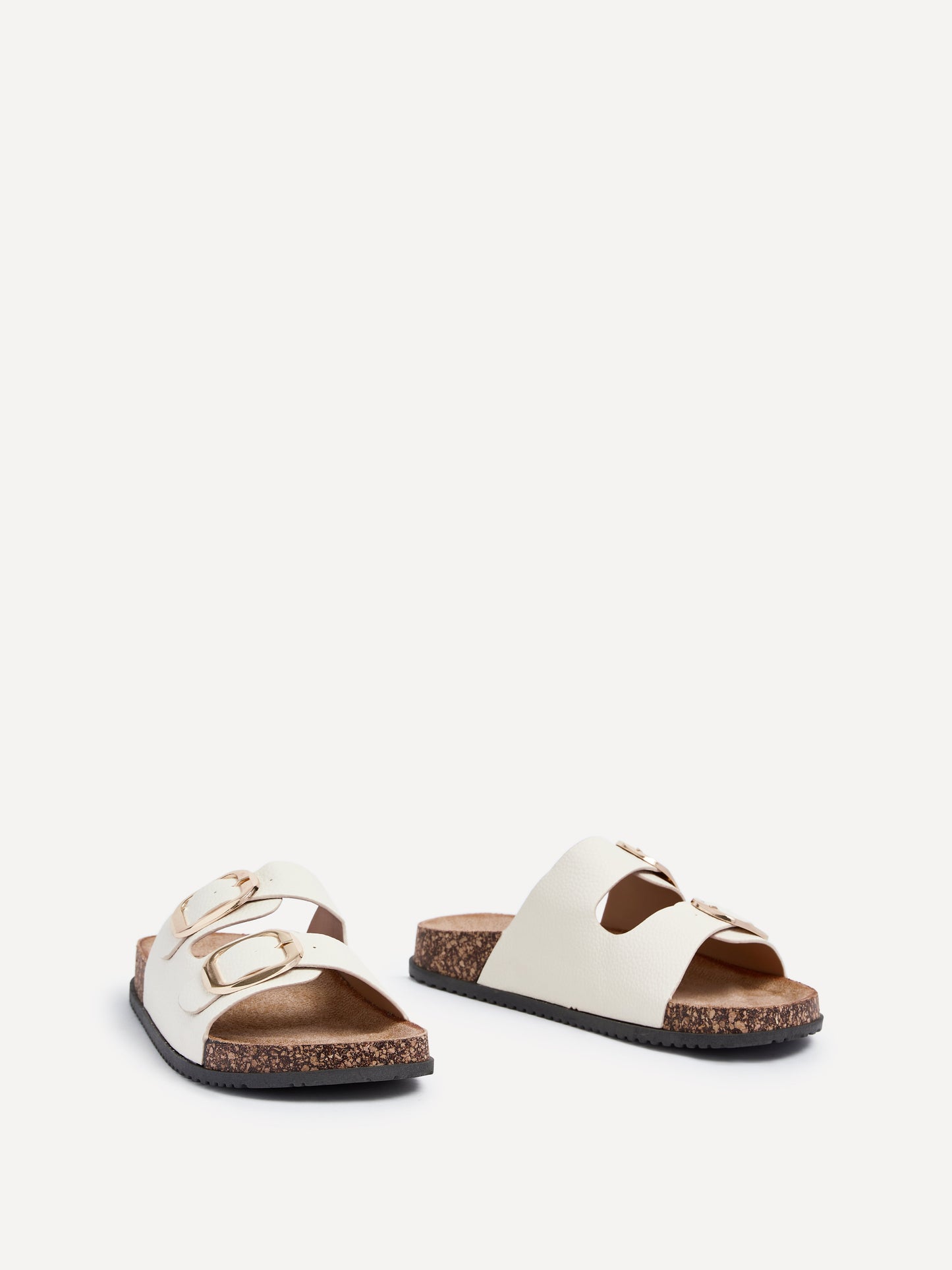 Tatum Beige Double Buckle Slider Sandals