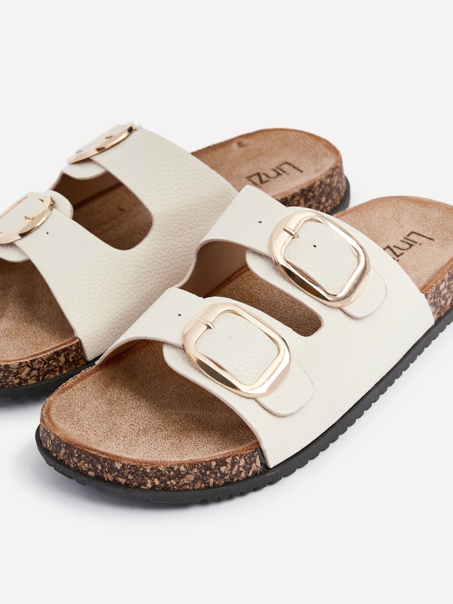 Tatum Beige Double Buckle Slider Sandals