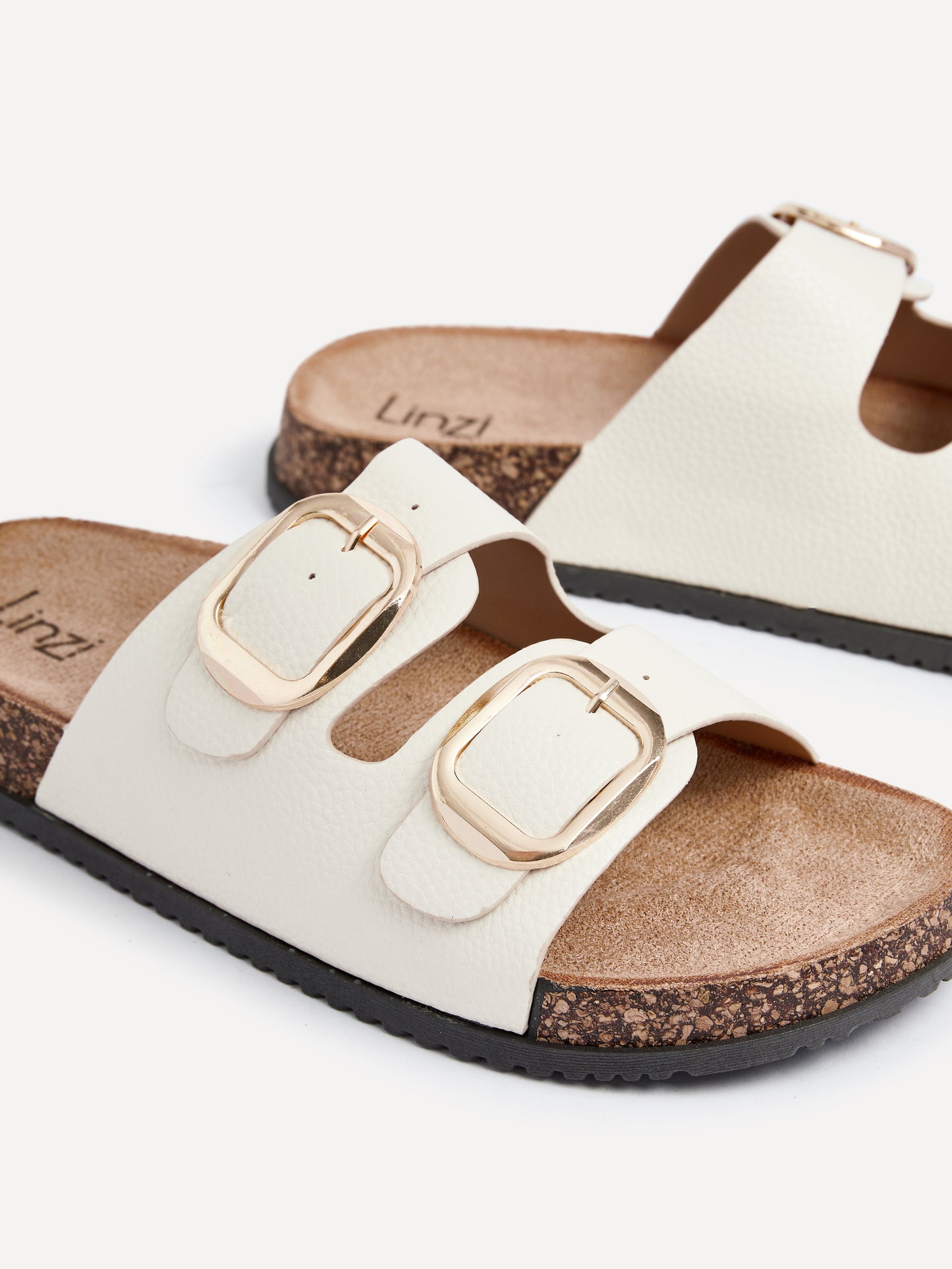 Tatum Beige Double Buckle Slider Sandals