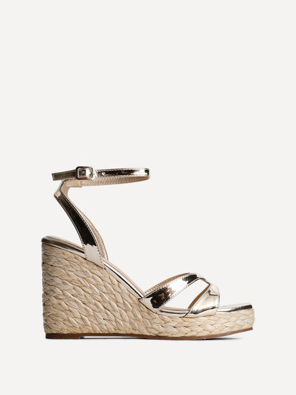 Tequila Gold Crossover Espadrille Wedges