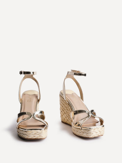 Tequila Gold Crossover Espadrille Wedges