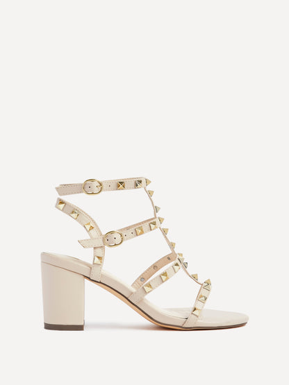 Tessa Beige Studded Block Heel Sandals