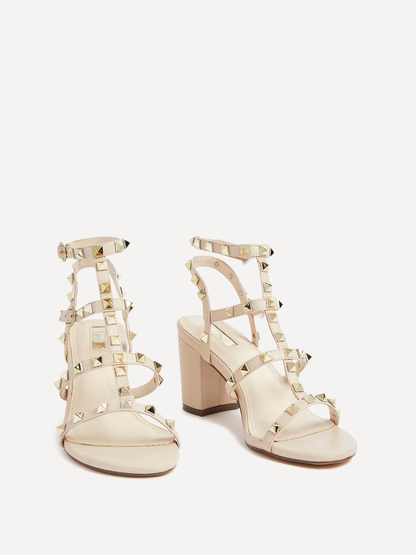 Tessa Beige Studded Block Heel Sandals