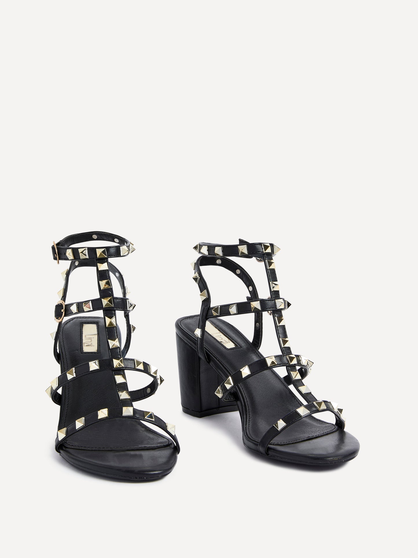 Tessa Black & Gold Studded Block Heel Sandals
