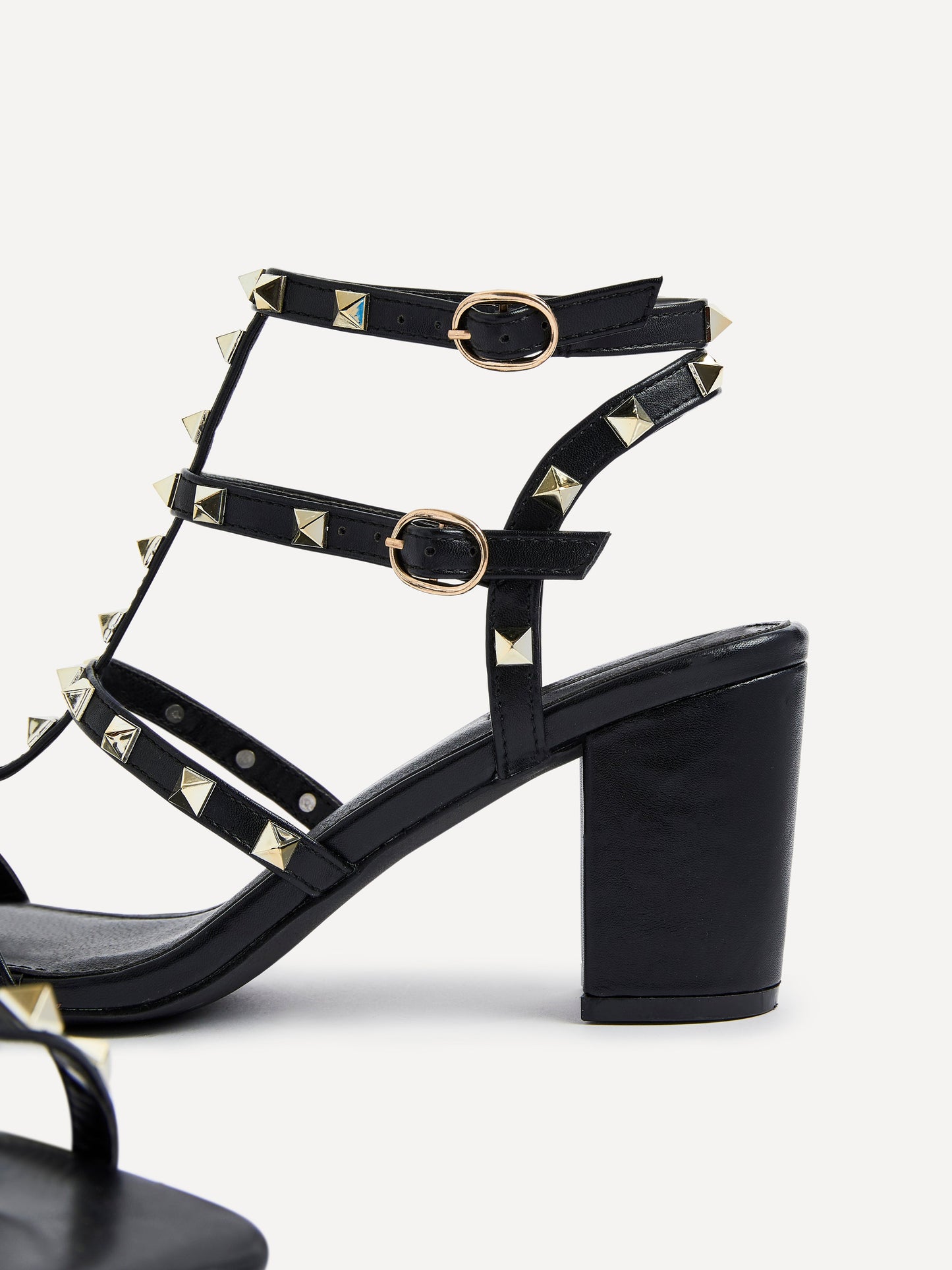 Tessa Black & Gold Studded Block Heel Sandals