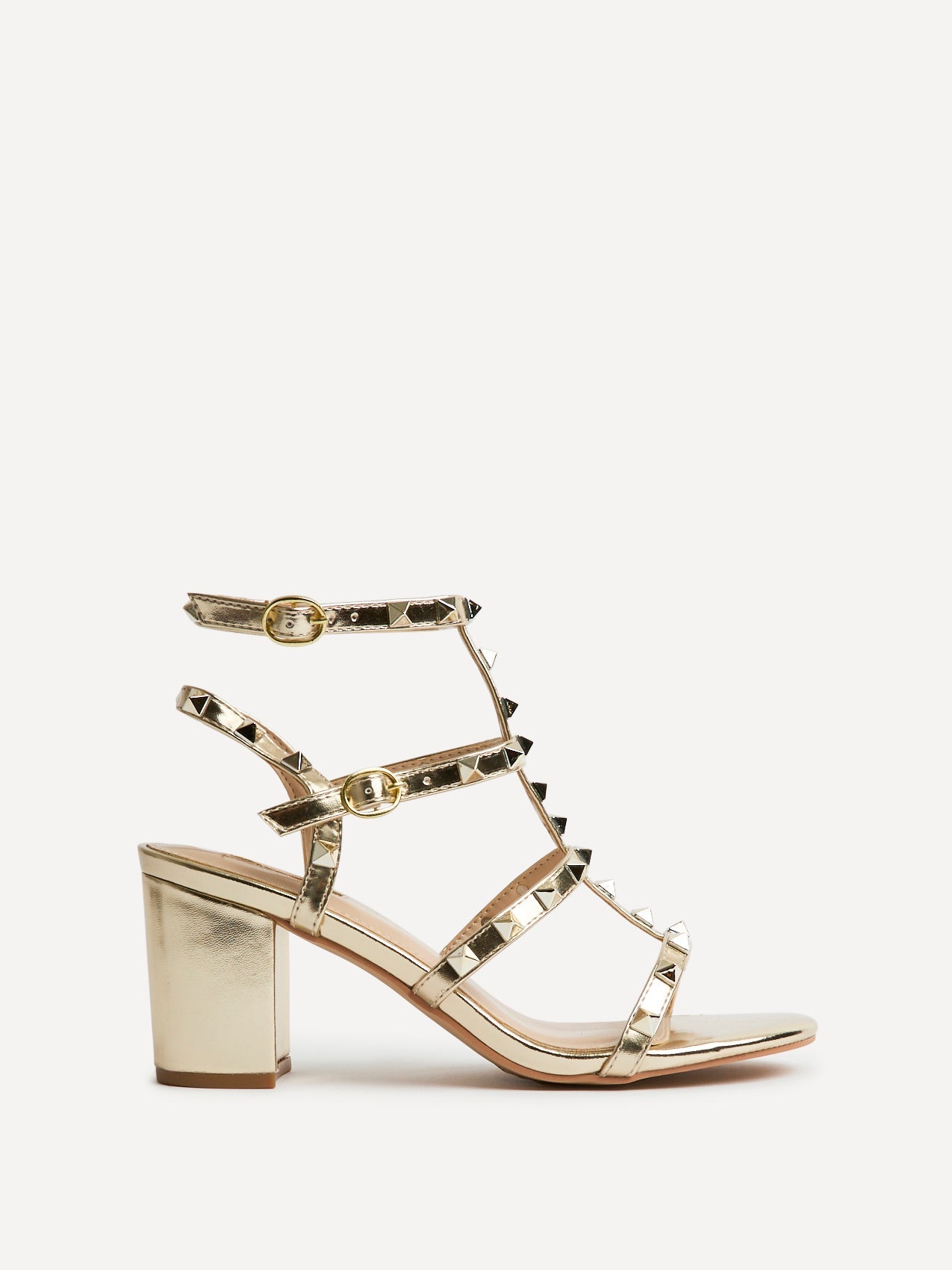Tessa Gold Studded Block Heel Sandals