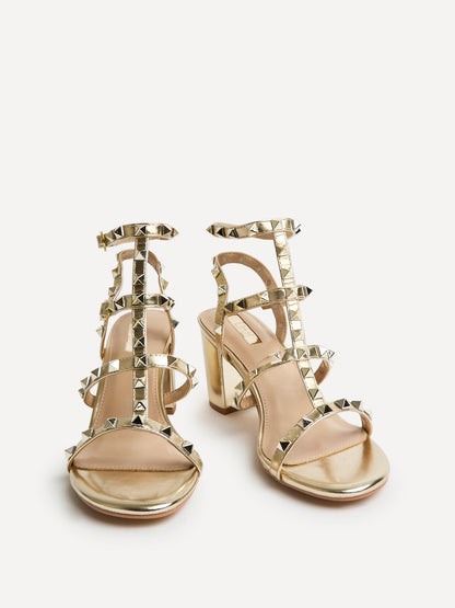 Tessa Gold Studded Block Heel Sandals
