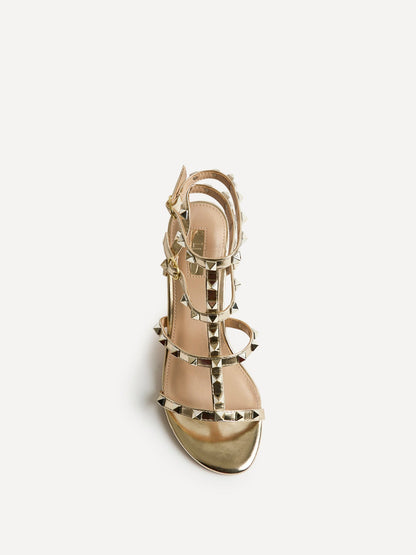 Tessa Gold Studded Block Heel Sandals