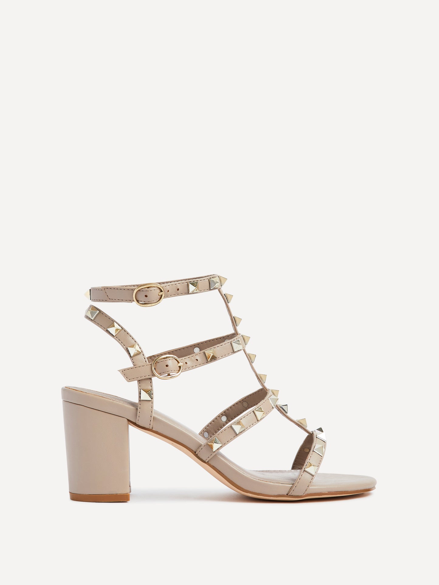 Tessa Taupe Studded Block Heel Sandals