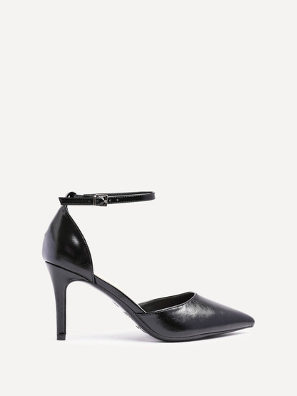 Thea Black Faux Leather Stiletto Court Heels