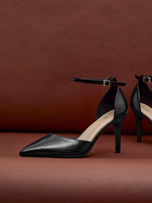 Thea Black Faux Leather Stiletto Court Heels