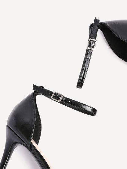 Thea Black Faux Leather Stiletto Court Heels