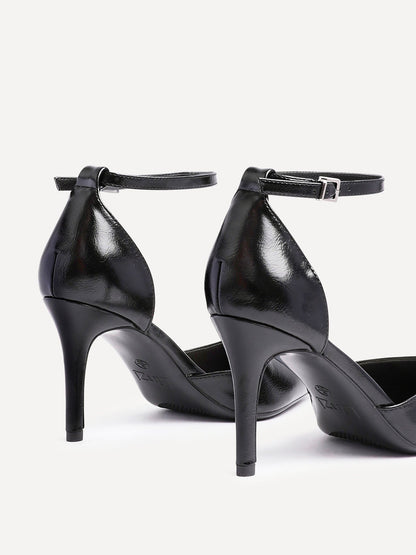 Thea Black Faux Leather Stiletto Court Heels