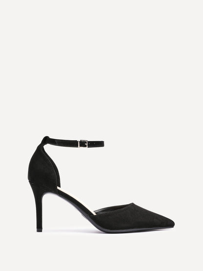 Thea Black Faux Suede Stiletto Court Heels