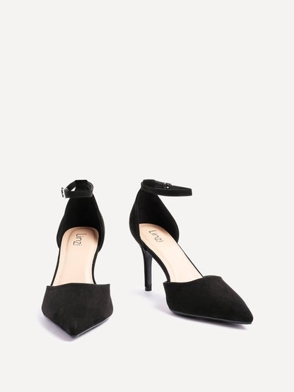 Thea Black Faux Suede Stiletto Court Heels
