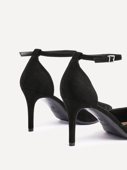 Thea Black Faux Suede Stiletto Court Heels