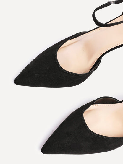 Thea Black Faux Suede Stiletto Court Heels