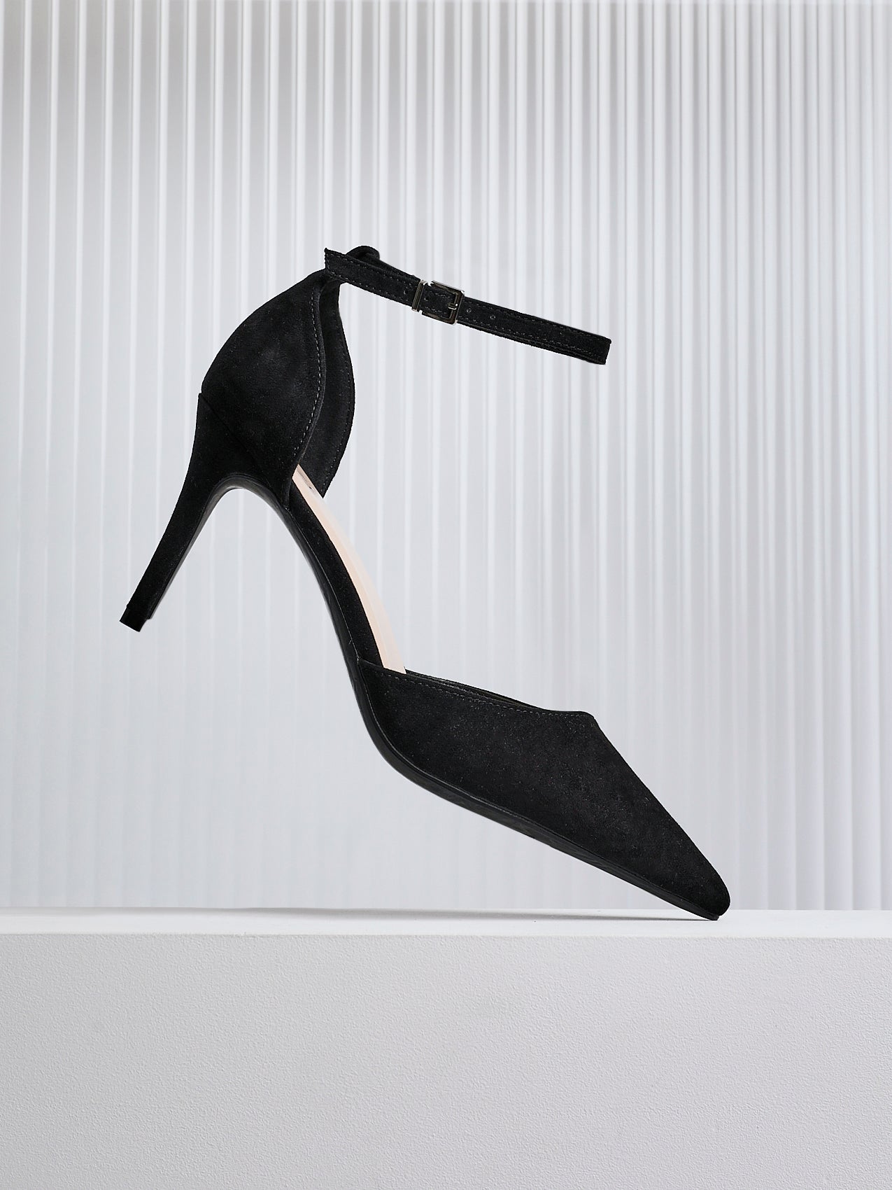 Thea Black Faux Suede Stiletto Court Heels