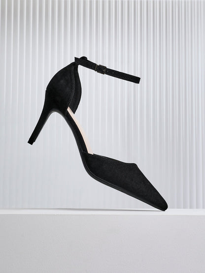 Thea Black Faux Suede Stiletto Court Heels